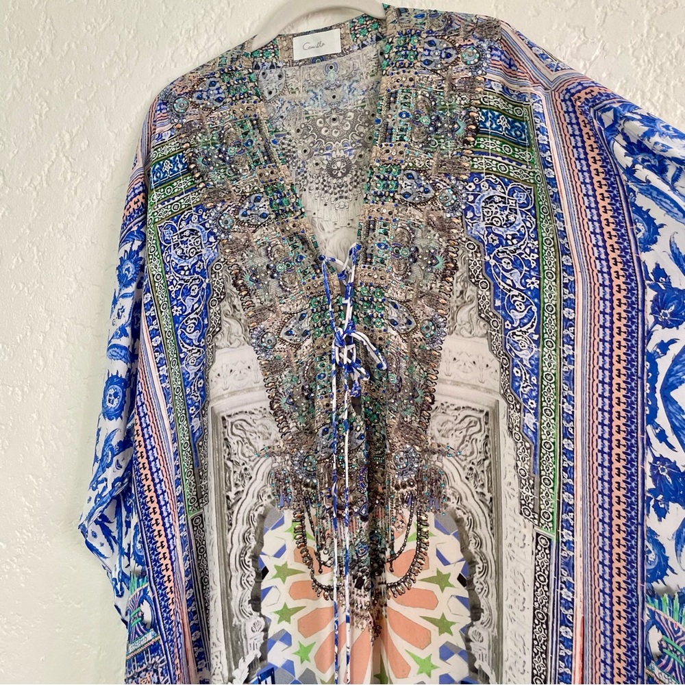 Camilla Mini Lace Up Caftan in Courtyard Of Maidens - Picture 8 of 16